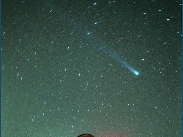 Hyakutake, Big Dipper, and Observatory Dome