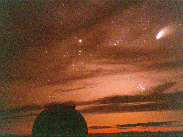 Sunset with Hale-Bopp at Keck