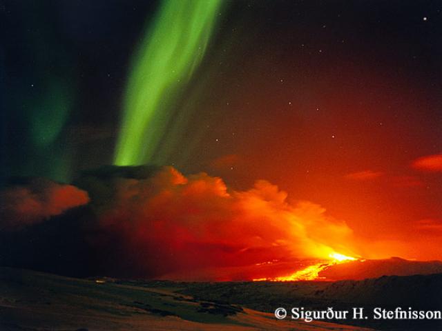 Volcano and Aurora in Iceland