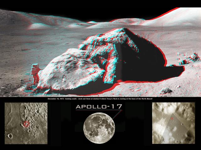 Apollo 17: Boulder in Stereo