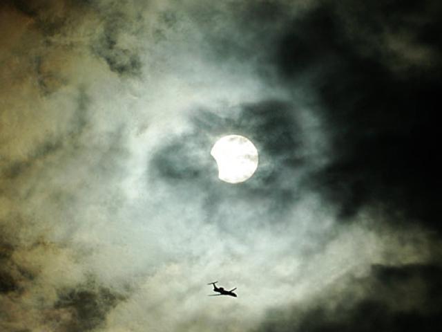 Clouds, Plane, Sun, Eclipse