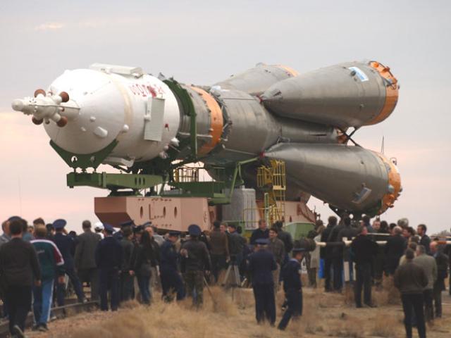 Rollout of Soyuz TMA 2 Aboard an R7 Rocket