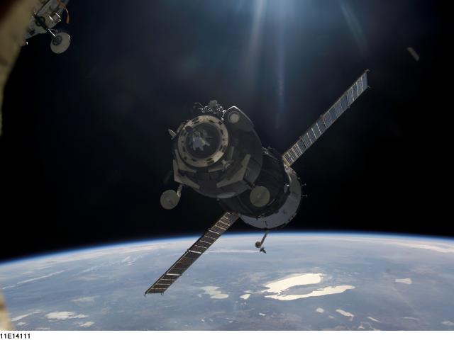 A Soyuz Spacecraft Approaches the Space Station