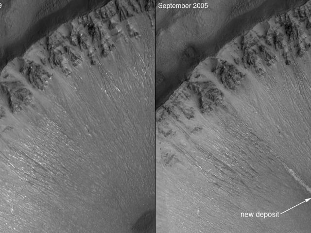 Light Deposits Indicate Water Flowing on Mars