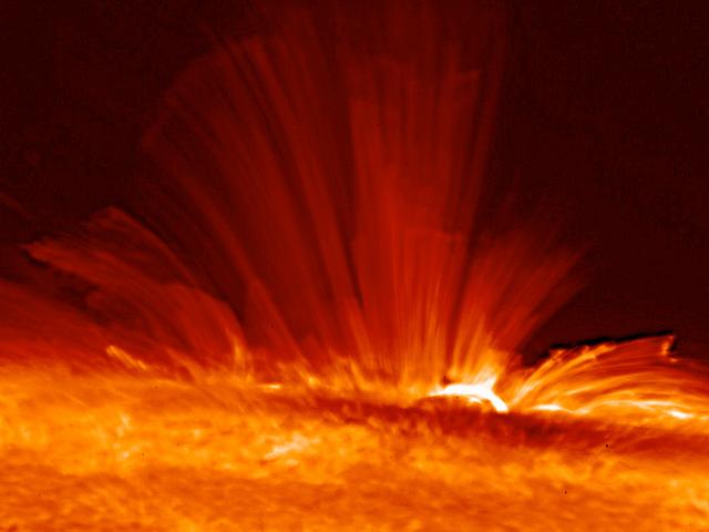An Active Sunspot Viewed Sideways