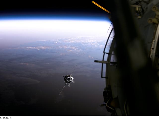 A Supply Ship Approaches the Space Station