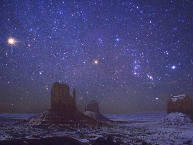 Mars and Orion Over Monument Valley