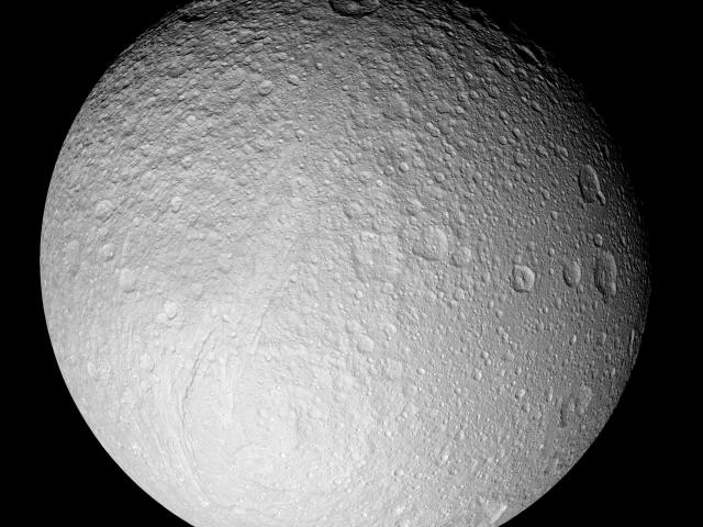 Ice Moon Tethys from Saturn Orbiting Cassini