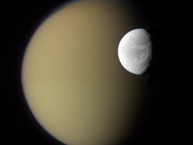 Saturn’s Moons Dione and Titan from Cassini