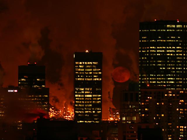 Red Snow Moon over Edmonton