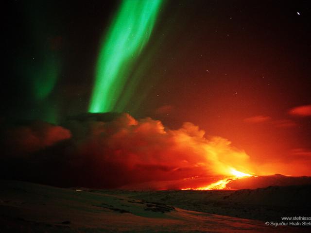 Volcano and Aurora in Iceland