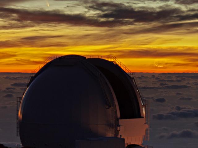 Clouds, Comet, and Crescent Moon