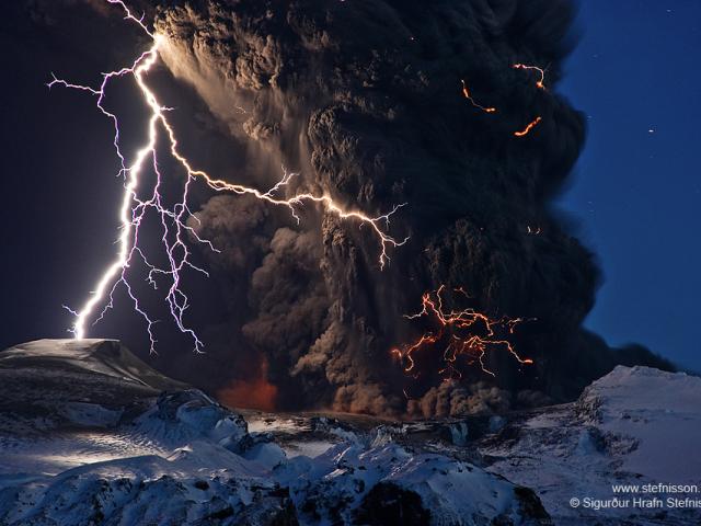 Ash and Lightning above an Icelandic Volcano