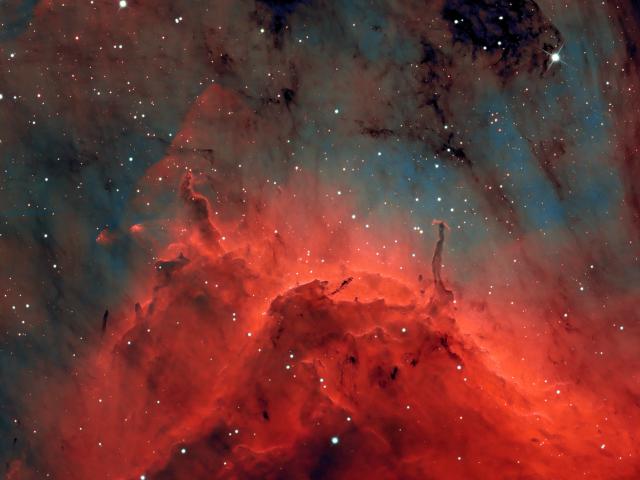 Pillars and Jets in the Pelican Nebula