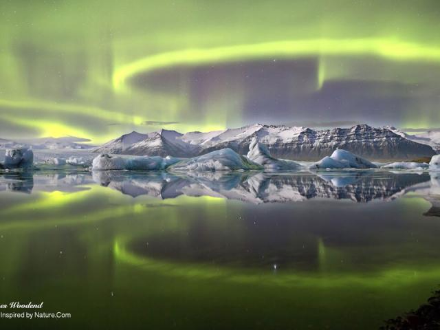 Aurora over Icelandic Glacier