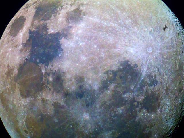 The ISS and a Colorful Moon