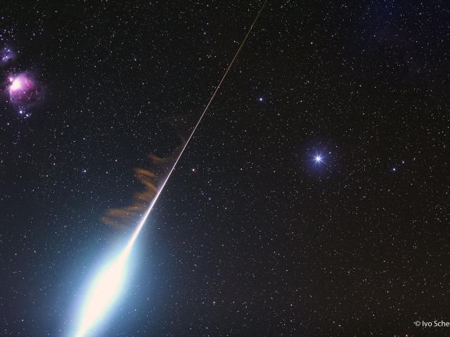 A Blazing Fireball between the Orion Nebula and Rigel
