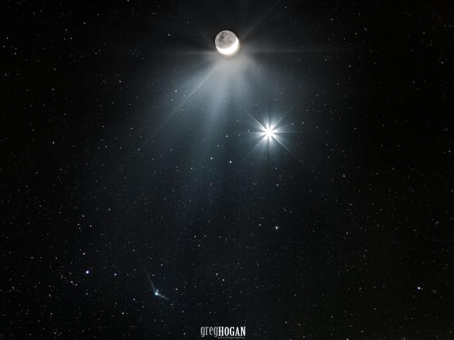 Comet Meets Moon and Morning Star