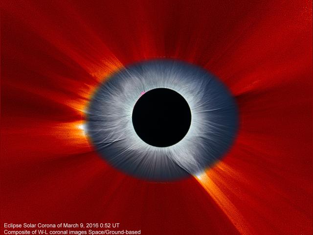 Combined Solar Eclipse Corona from Earth and Space