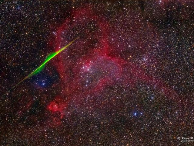 Spiral Meteor through the Heart Nebula