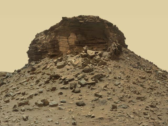 A Crumbling Layered Butte on Mars