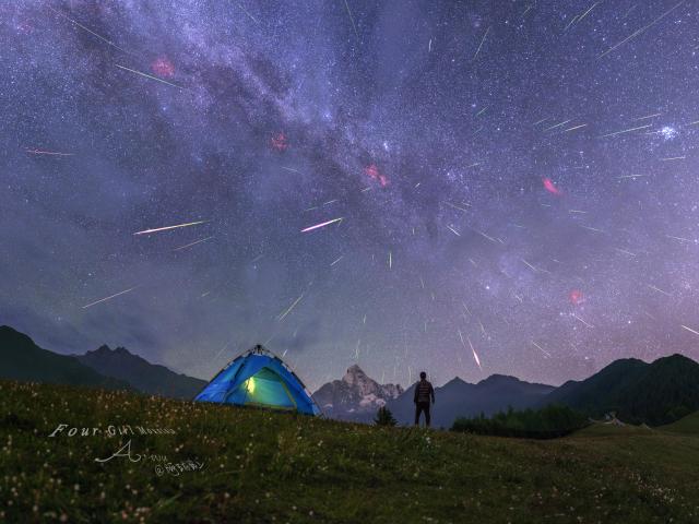 Meteors over Four Girls Mountain