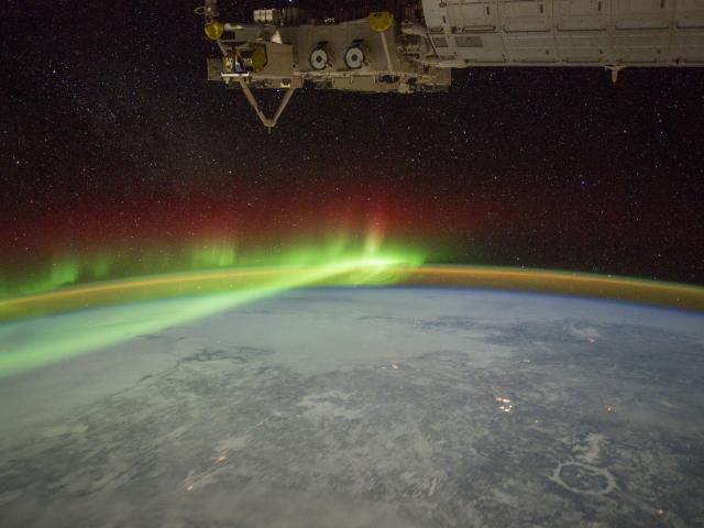 Aurora and Manicouagan Crater from the Space Station