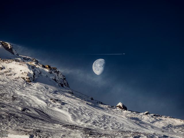 Gibbous Moon beyond Swedish Mountain
