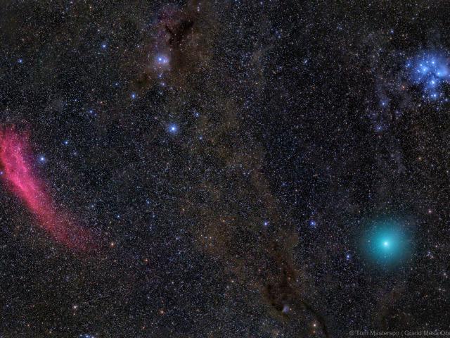 Red Nebula, Green Comet, Blue Stars