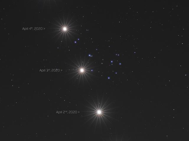 Venus and the Pleiades in April
