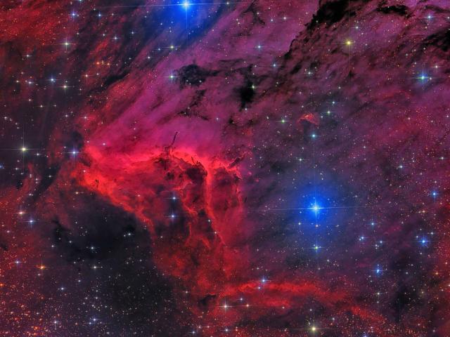 The Pelican Nebula in Red and Blue