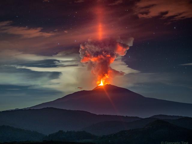 Light Pillar over Volcanic Etna