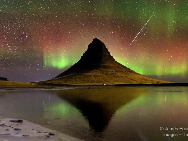 Meteors and Auroras over Iceland