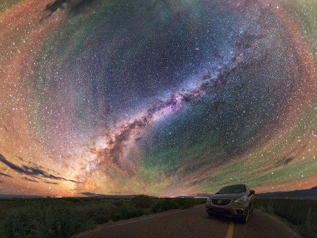 Colorful Airglow Bands Surround Milky Way