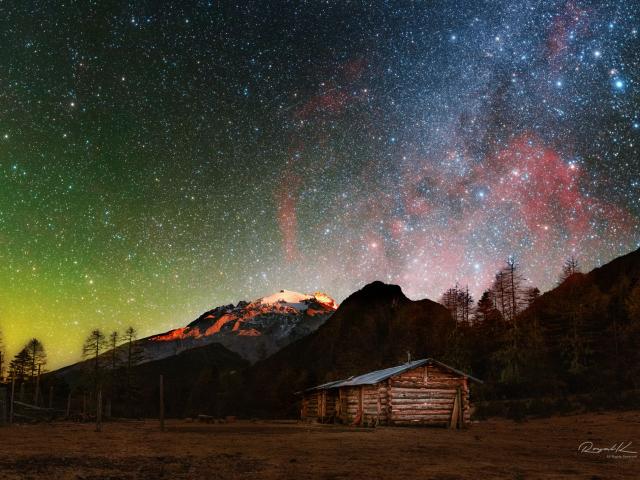 The Gum Nebula over Snowy Mountains