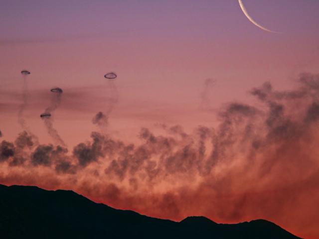 Moon and Smoke Rings from Mt Etna