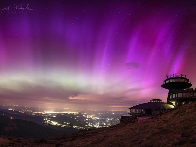 Aurora over Karkonosze Mountains