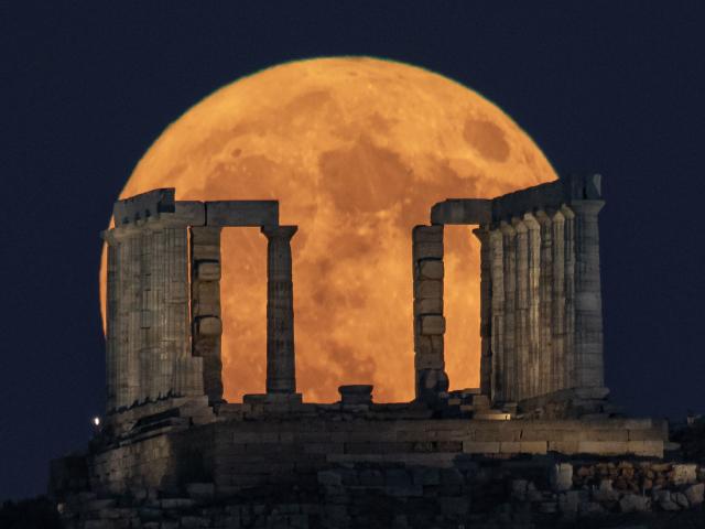 Supermoon Beyond the Temple of Poseidon