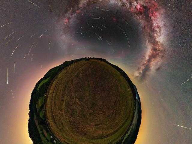 Perseids over a Little Planet