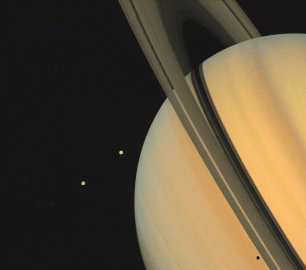 Saturn with Moons Tethys and Dione