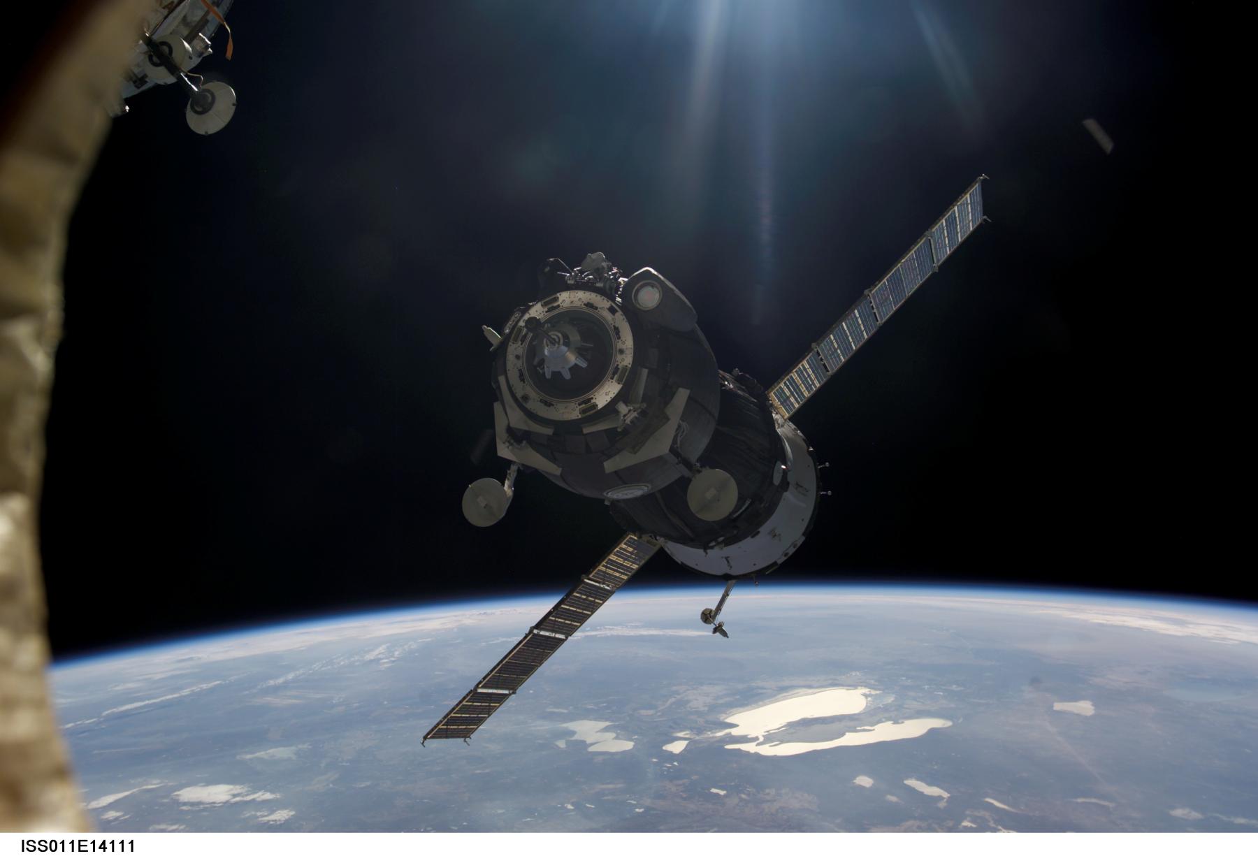 A Soyuz Spacecraft Approaches the Space Station