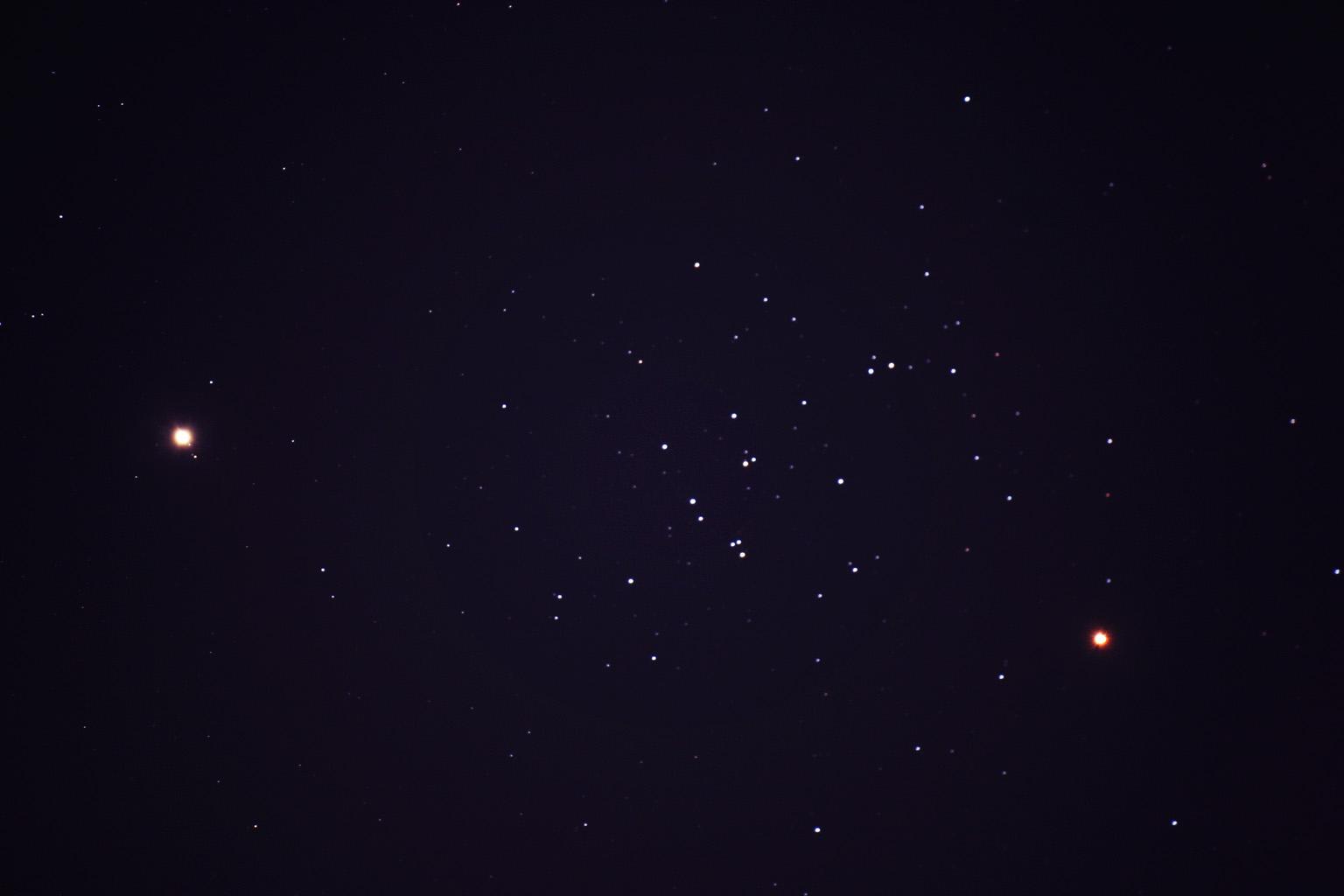 Saturn, Mars, and the Beehive Cluster