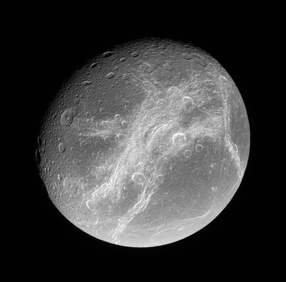 Bright Cliffs Across Saturns Moon Dione