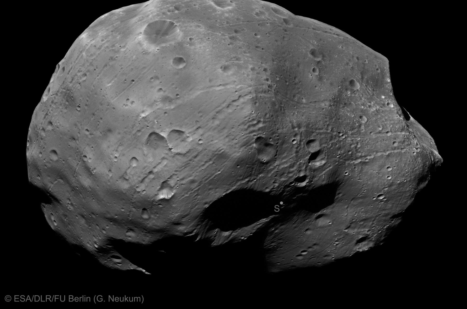 Phobos South Pole from Mars Express