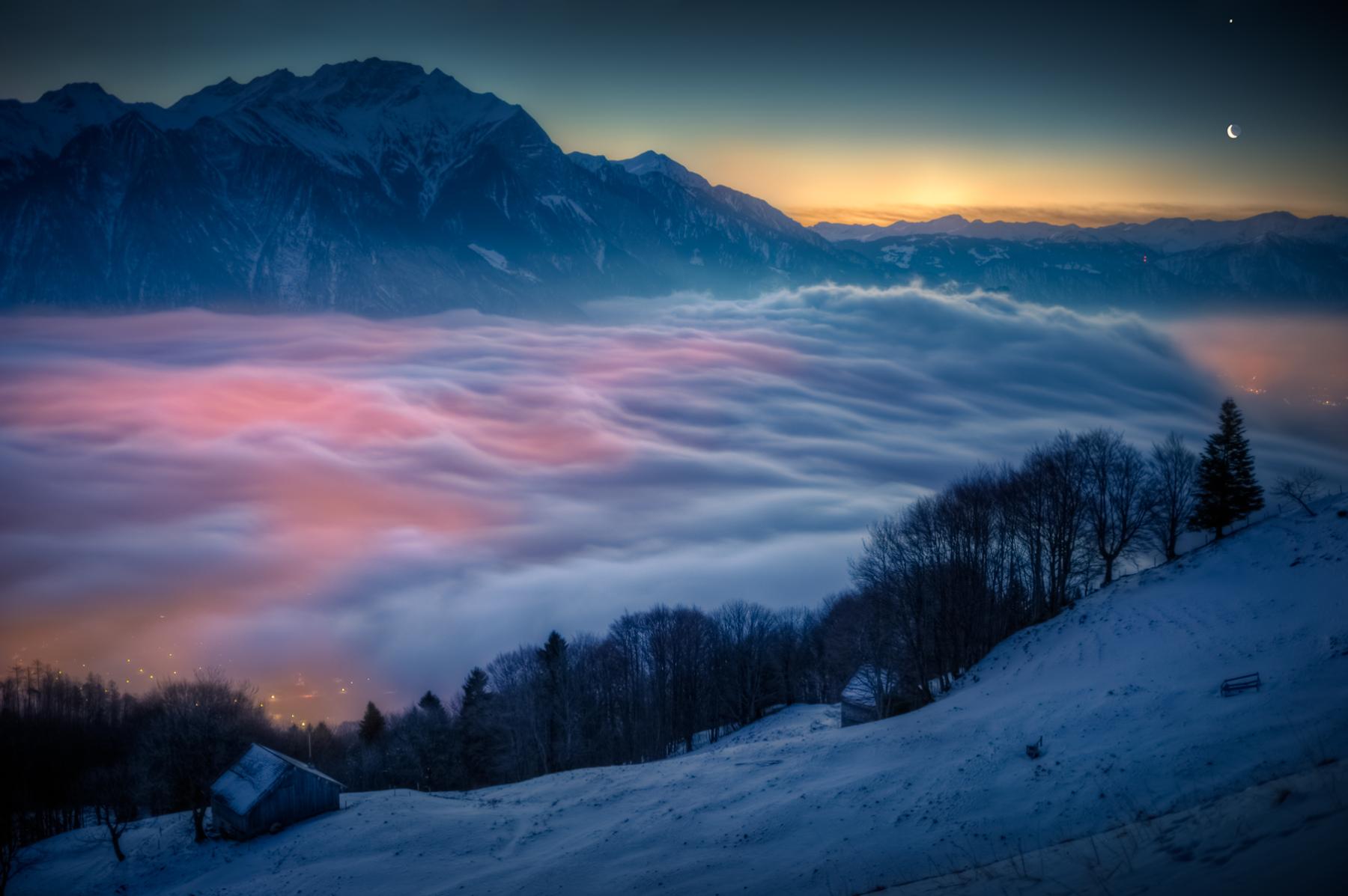 Moon and Venus over Switzerland