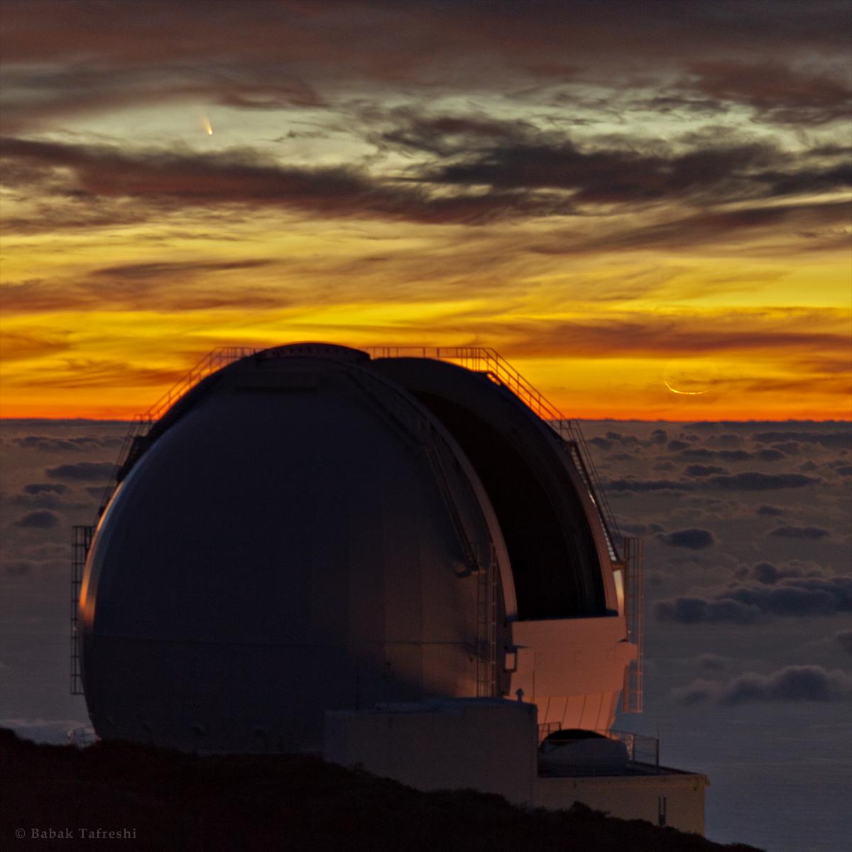 Clouds, Comet, and Crescent Moon