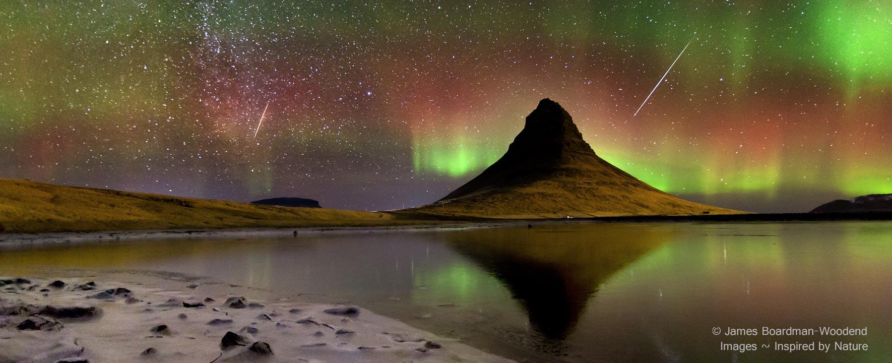 Meteors and Aurorae over Iceland