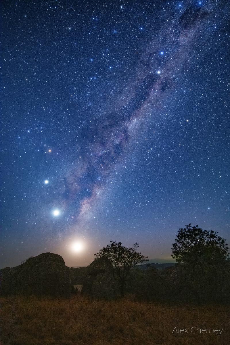 Moon, Four Planets, and Emu