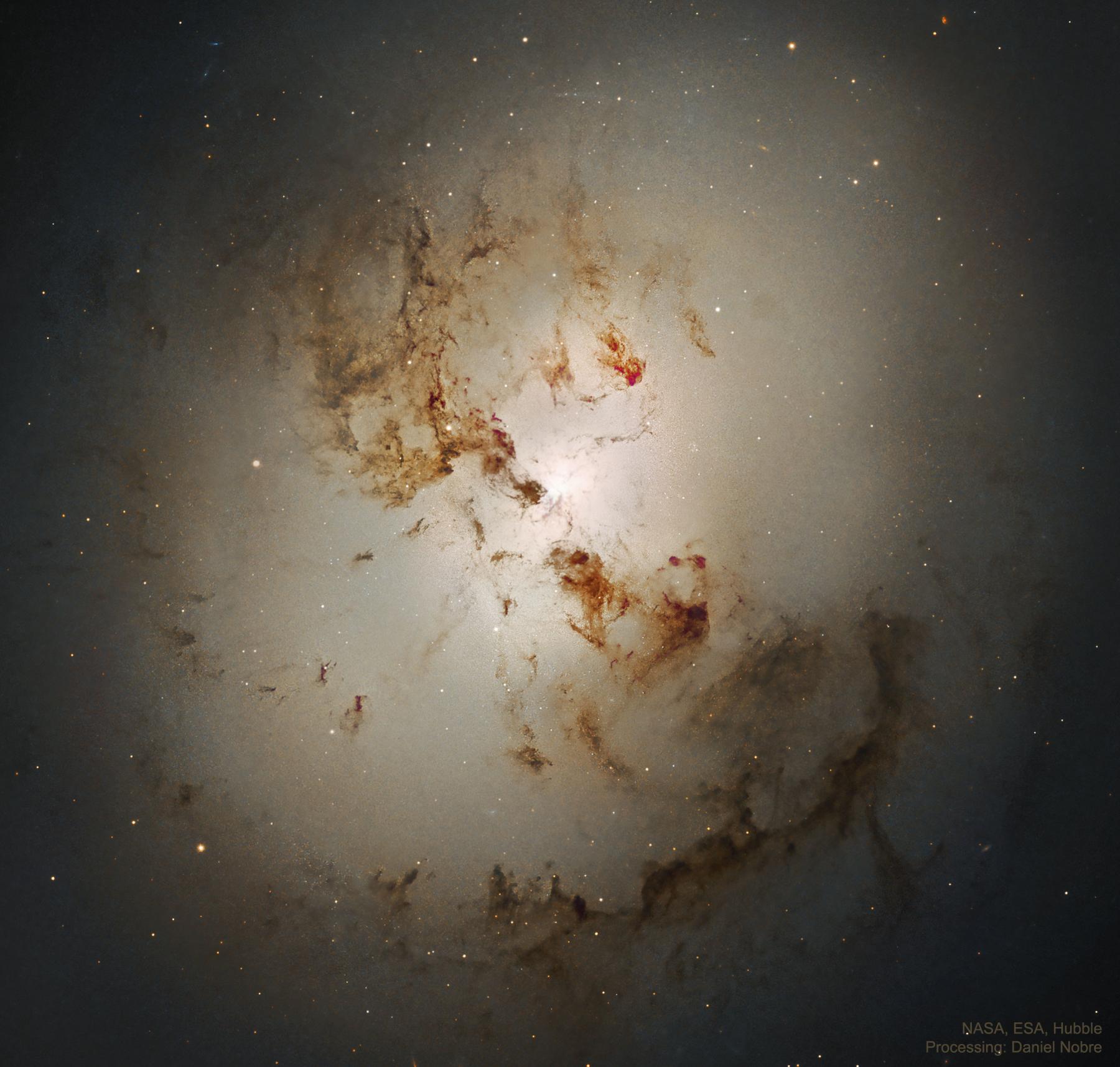 Central NGC 1316: After Galaxies Collide