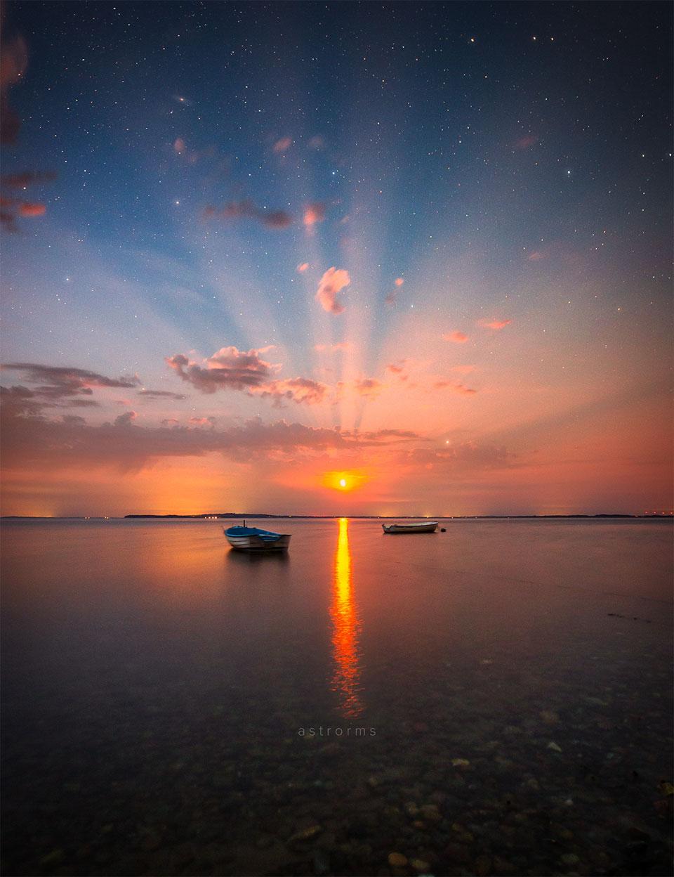 Crepuscular Moon Rays over Denmark